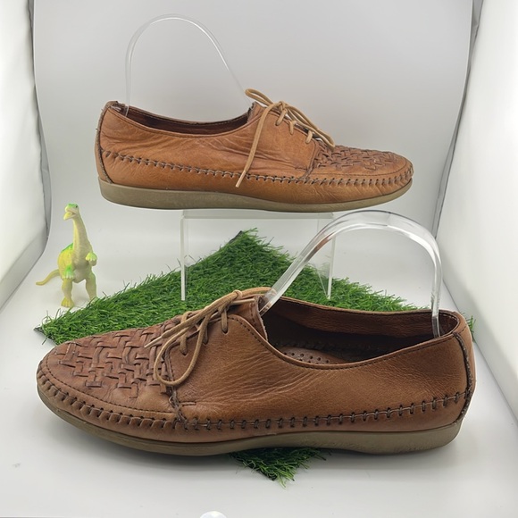 Vintage Dexter Basket Weave Toe Tan Lace-Up Leather Loafers | USA | 9M - Picture 5 of 13